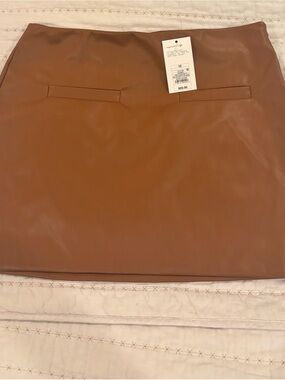 Faux Leather Mini Skirt in Warm Cognac